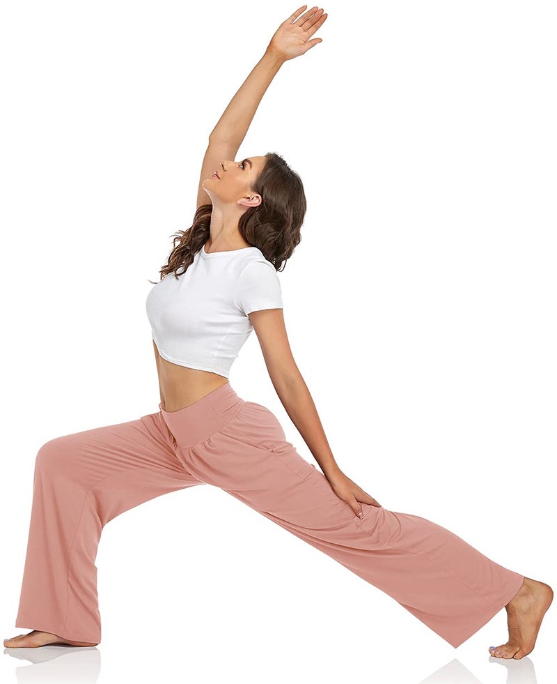 UEU Women's Casual Loose Wide Leg Cozy Pants Yoga Sweatpants Comfy High Waisted Sports Athletic Lounge Pants with Pockets (Dusty Pink, Medium) - Image 4