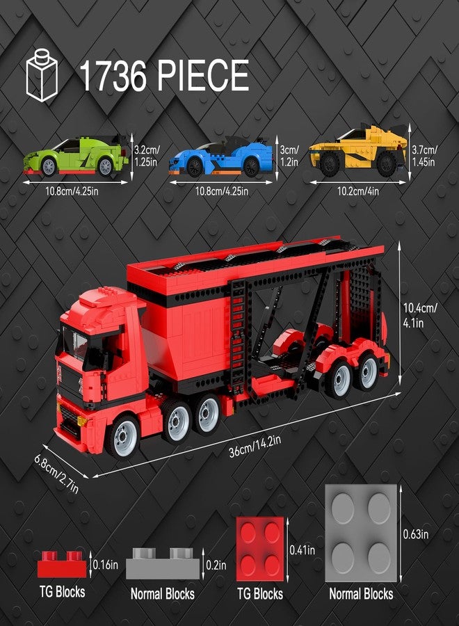 TG BLOCKS Micro Brick Car Transporter with 3 Sports Cars Building Set - Kids Truck Toy with Carrier & Trailer, Gift Idea for Teens 8+ Boys & Girls - Image 2