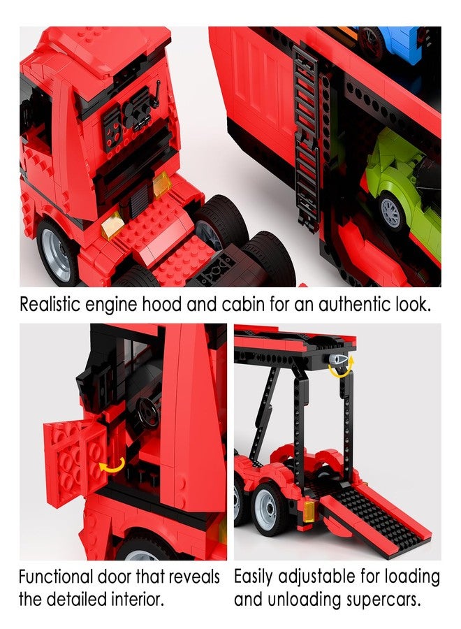 TG BLOCKS Micro Brick Car Transporter with 3 Sports Cars Building Set - Kids Truck Toy with Carrier & Trailer, Gift Idea for Teens 8+ Boys & Girls - Image 3