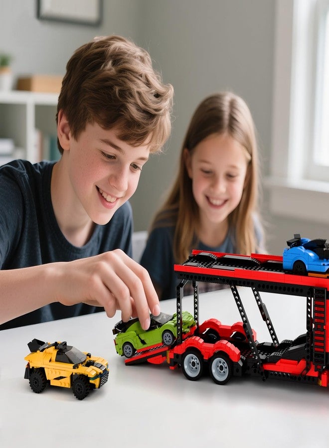 TG BLOCKS Micro Brick Car Transporter with 3 Sports Cars Building Set - Kids Truck Toy with Carrier & Trailer, Gift Idea for Teens 8+ Boys & Girls - Image 4