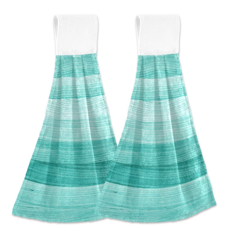 Boccsty Teal Turquoise Wood Fingertip Bath Towels 2 Pieces Green Painted Hanging Hand Bath Towel Tea Bar Towels for Bathroom Farmhouse Housewarming Tabletop Home