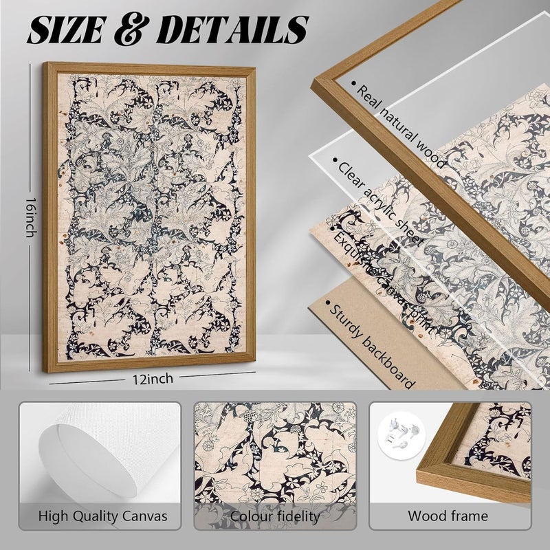 Joocrise Vintage Botanical Wall Art Prints Set of 2 Antique Sketch Wall Art Decor Neutral Flower Canvas Wall Art Floral Pictures Farmhouse Painting Vintage Floral Artwork for Room Bedroom 12x16 Inch Framed - Image 2