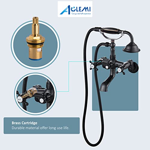 Aolemi Clawfoot Tub Faucet Oil Rubbed Bronze Wall Mount Bathroom Tub Filler with Hand Held Shower Sprayer Vintage Bathtub Faucet Set Double Cross Handle - Image 3
