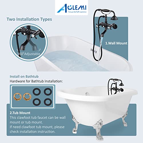 Aolemi Clawfoot Tub Faucet Oil Rubbed Bronze Wall Mount Bathroom Tub Filler with Hand Held Shower Sprayer Vintage Bathtub Faucet Set Double Cross Handle - Image 2