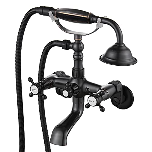 Aolemi Clawfoot Tub Faucet Oil Rubbed Bronze Wall Mount Bathroom Tub Filler with Hand Held Shower Sprayer Vintage Bathtub Faucet Set Double Cross Handle - Image 1