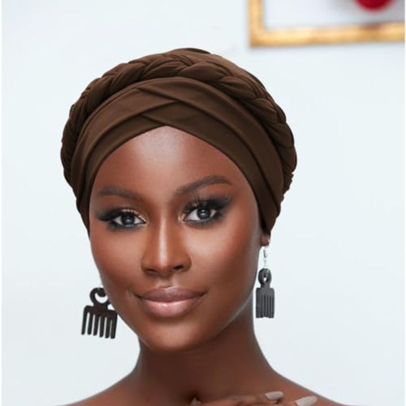 DRESHOW Turban Pre-Tied Twisted Braid Hair Cover Wrap Hat African Beanie Headwraps for Black Women Chemo Cancer Cap - Image 5
