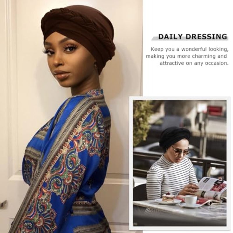 DRESHOW Turban Pre-Tied Twisted Braid Hair Cover Wrap Hat African Beanie Headwraps for Black Women Chemo Cancer Cap - Image 2