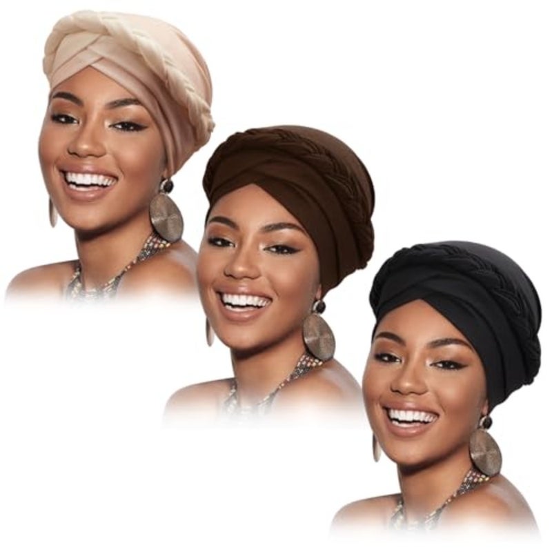 DRESHOW Turban Pre-Tied Twisted Braid Hair Cover Wrap Hat African Beanie Headwraps for Black Women Chemo Cancer Cap - Image 1