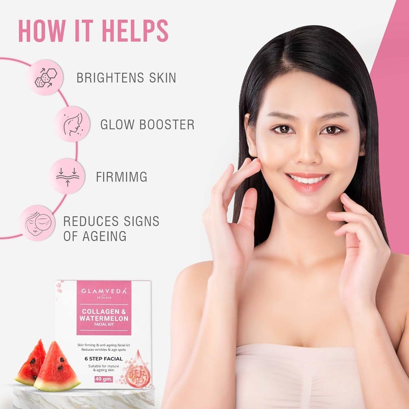 Glamveda Watermelon Collagen Anti Aging Skin Firming Facial kit DIY Facial Kit For Women No Paraben SLS 40gm - Image 2
