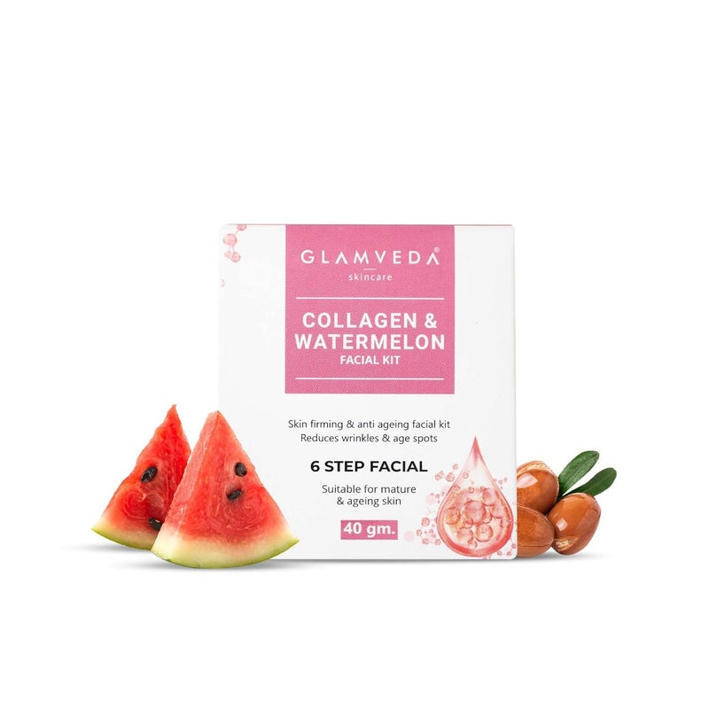 Glamveda Watermelon Collagen Anti Aging Skin Firming Facial kit DIY Facial Kit For Women No Paraben SLS 40gm - Image 1