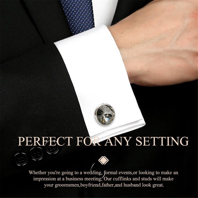 HAWSON Cufflink and Studs Tuxedo Set Silver Color with Austrian Crystals in Grey - Image 3