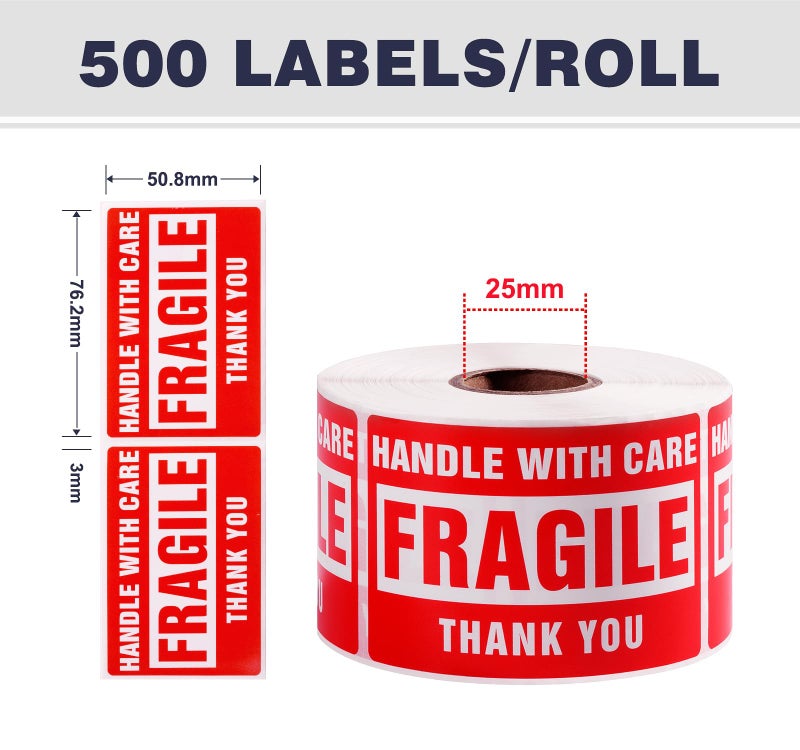 LuckyGuard 3 x 2 Inch Handle with Care 500 Fragile Stickers for Shipping Moving Glass Permanent Adhesive Commercial Grade Fragile Labels (1 Roll, 500 Labels) - Image 4