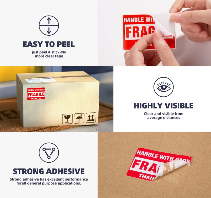 LuckyGuard 3 x 2 Inch Handle with Care 500 Fragile Stickers for Shipping Moving Glass Permanent Adhesive Commercial Grade Fragile Labels (1 Roll, 500 Labels) - Image 3