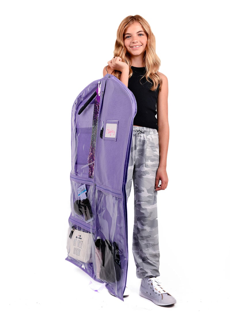 Waterproof Hanging Garment Bag 40 inch Pockets  Side Zip for Clothes Dance Costumes Sports Skating Theatre Pageants Lavender