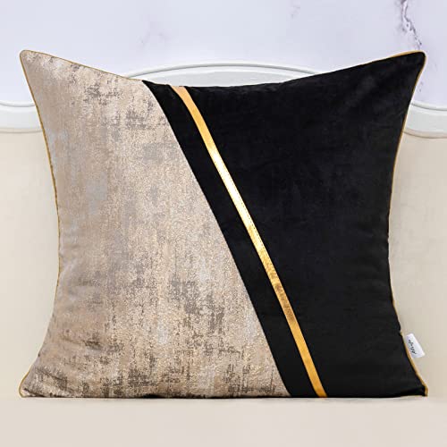 ألارفا 18 × 18 بوصة أسود بيج ذهبي جلد رقعة مخملية بوليستر غطاء وسادة فاخرة حديثة مربعة غطاء وسادة زخرفي للكنبة الأريكة غرفة المعيشة غرفة النوم السيارة 45 × 45 سم