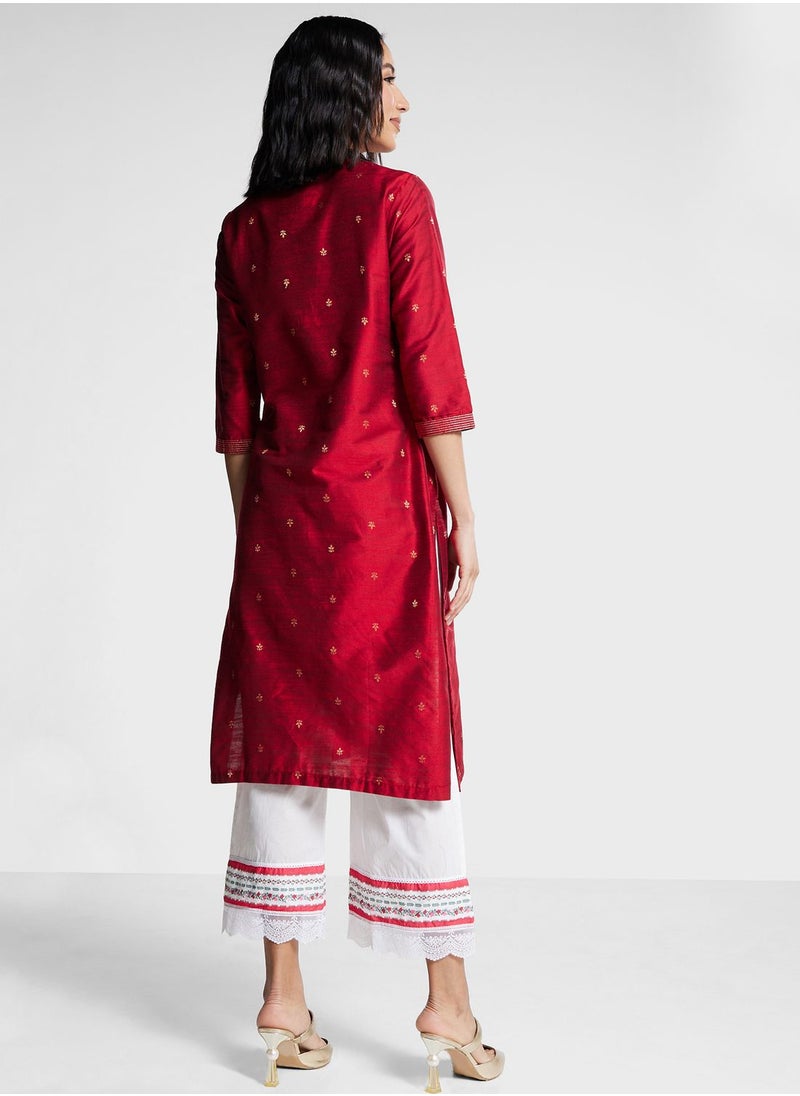 Biba - V-Neck Solid Kurti - Image 1