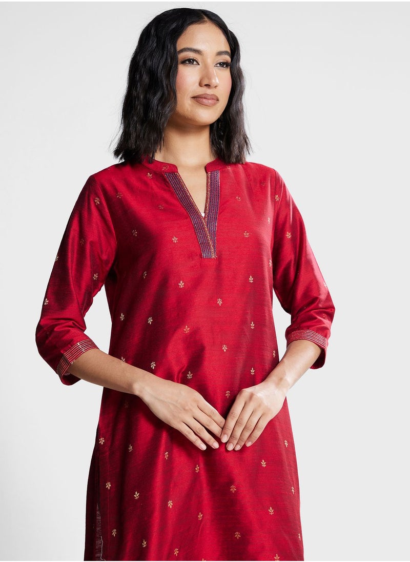 Biba - V-Neck Solid Kurti - Image 1