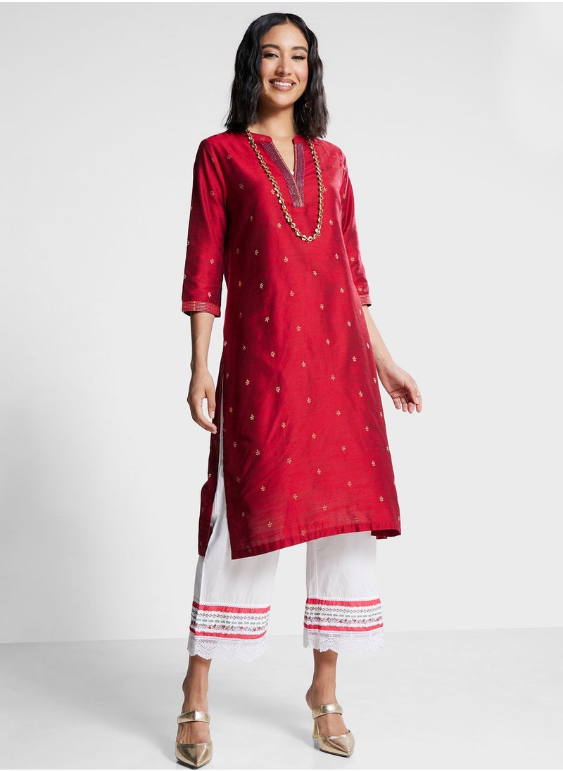 Biba - V-Neck Solid Kurti - Image 1