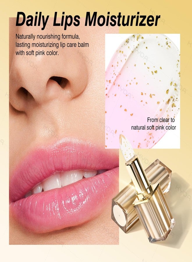 KYDA أحمر شفاه KYDA المقاوم للنقل يتغير لونه مع رقائق الذهب، يتحول من شفاف إلى وردي شفاف، بلسم شفاه ملون مرطب، تغذية عميقة، أحمر شفاه يتغير مع درجة الحموضة، بلسم شفاه لامع - Image 5