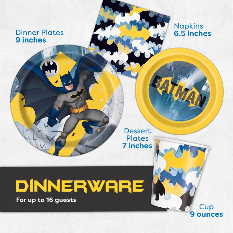 Unique Batman Birthday Decorations and Party Supplies | Serves 16 Guests | Balloons, Banner, Table Cover, Masks, Plates, Cake Plates, Napkins, Cups, Button | Officially Licensed - Image 5