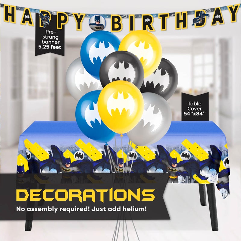 Unique Batman Birthday Decorations and Party Supplies | Serves 16 Guests | Balloons, Banner, Table Cover, Masks, Plates, Cake Plates, Napkins, Cups, Button | Officially Licensed - Image 4