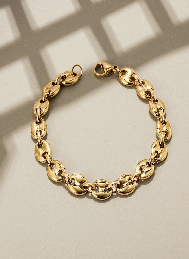 CIUNOFOR 14K Gold Filled Coffee Bean Bracelets for Women, 8.0 inches Link Chain Classic Charm Puff Mariner Bracelet, Coffee Bean Jewelry for Adults - Image 2