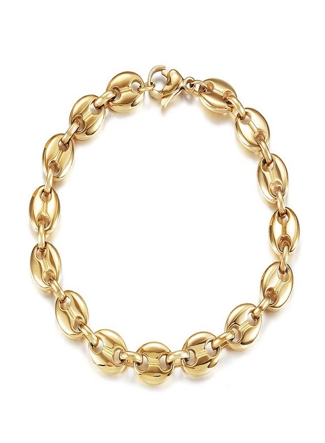 CIUNOFOR 14K Gold Filled Coffee Bean Bracelets for Women, 8.0 inches Link Chain Classic Charm Puff Mariner Bracelet, Coffee Bean Jewelry for Adults - Image 1