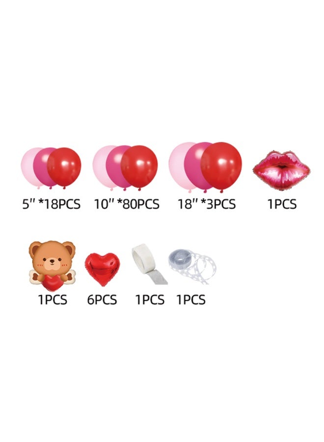 Valentine's Day Balloon Decoration Set, Pink and Red Heart Balloons with Bear and Lips Foil Balloons, Party Supplies Kit, 111 Pieces - Image 3