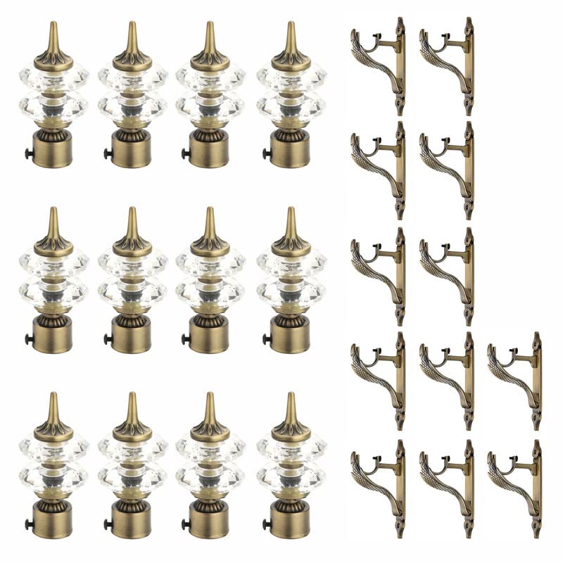 GRIVAN Double Diamond Aluminium Curtain Brackets Parda Holders with Support Fittings 1 Inch Rod Pocket Finials Designer Door and Window Antique Pair of 6 - Image 1