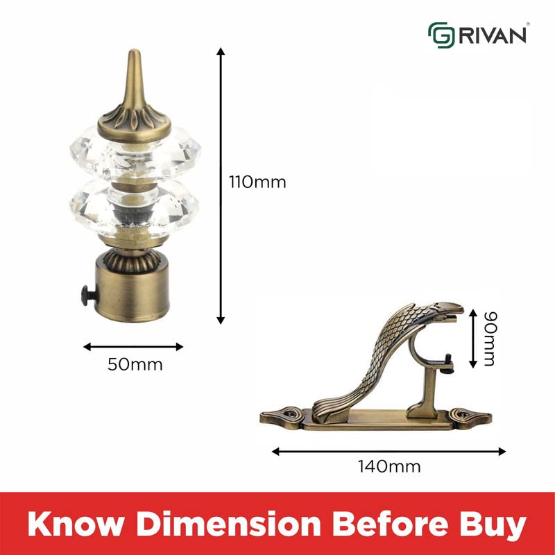 GRIVAN Double Diamond Aluminium Curtain Brackets Parda Holders with Support Fittings 1 Inch Rod Pocket Finials Designer Door and Window Antique Pair of 6 - Image 4