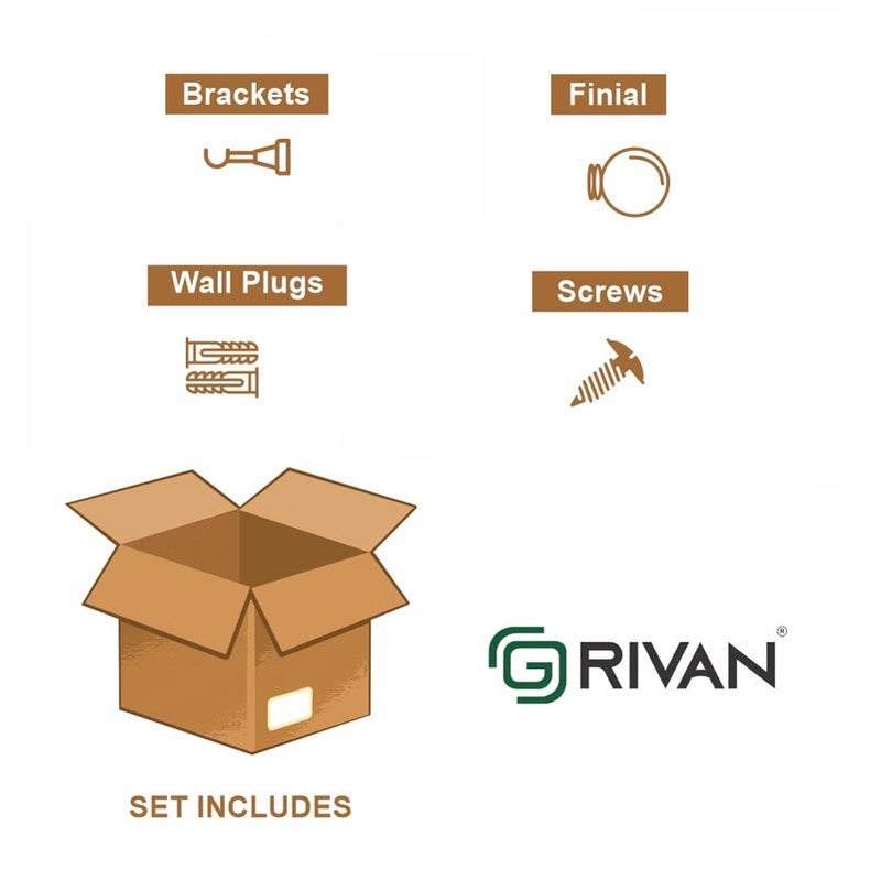 GRIVAN Double Diamond Aluminium Curtain Brackets Parda Holders with Support Fittings 1 Inch Rod Pocket Finials Designer Door and Window Antique Pair of 6 - Image 5