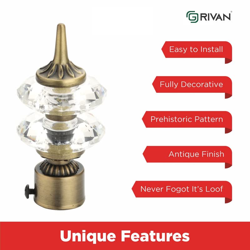 GRIVAN Double Diamond Aluminium Curtain Brackets Parda Holders with Support Fittings 1 Inch Rod Pocket Finials Designer Door and Window Antique Pair of 6 - Image 3
