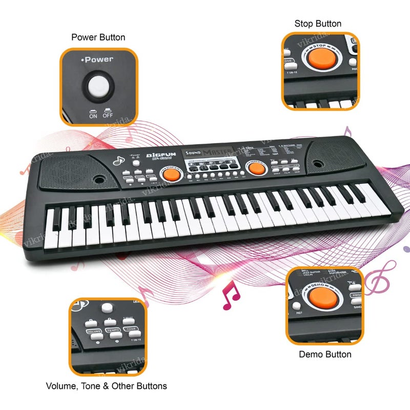 VikriDa 49-Key Digital Piano Keyboard | Portable Electronic Organ with Microphone – Multi-Function Music Keyboard for Beginners & Professionals - Image 4