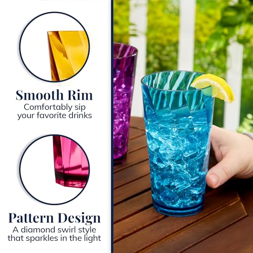 US Acrylic Optix Plastic Reusable Drinking Glasses (Set of 8) 20oz Water Cups in Jewel Tone Colors | BPA-Free Tumblers, Made in USA | Top-Rack Dishwasher Safe - Image 4
