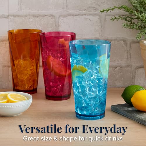 US Acrylic Optix Plastic Reusable Drinking Glasses (Set of 8) 20oz Water Cups in Jewel Tone Colors | BPA-Free Tumblers, Made in USA | Top-Rack Dishwasher Safe - Image 3