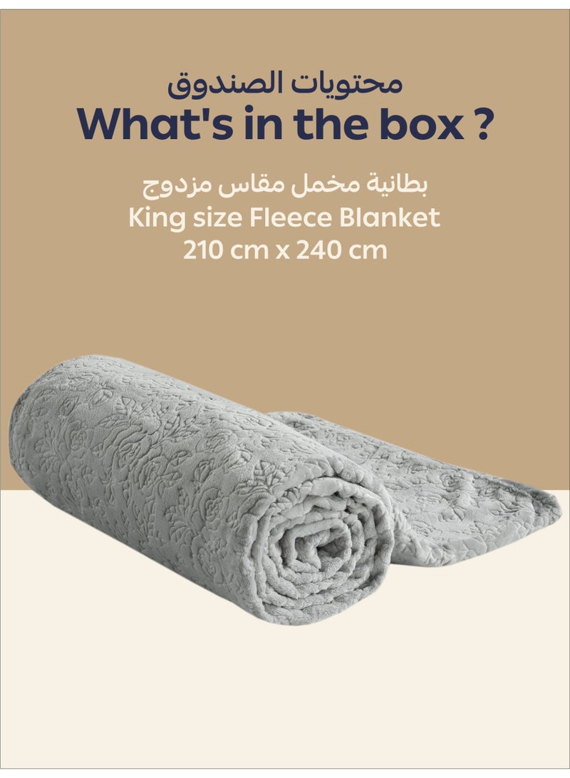 Donetella Fleece Blanket, King Size 210x240 cm, 300 GSM, Floral Texture - Lightweight Ultra Soft & Warm Solid Throw Blanket, Cozy for Sofa, Bed & Couch  - Image 3