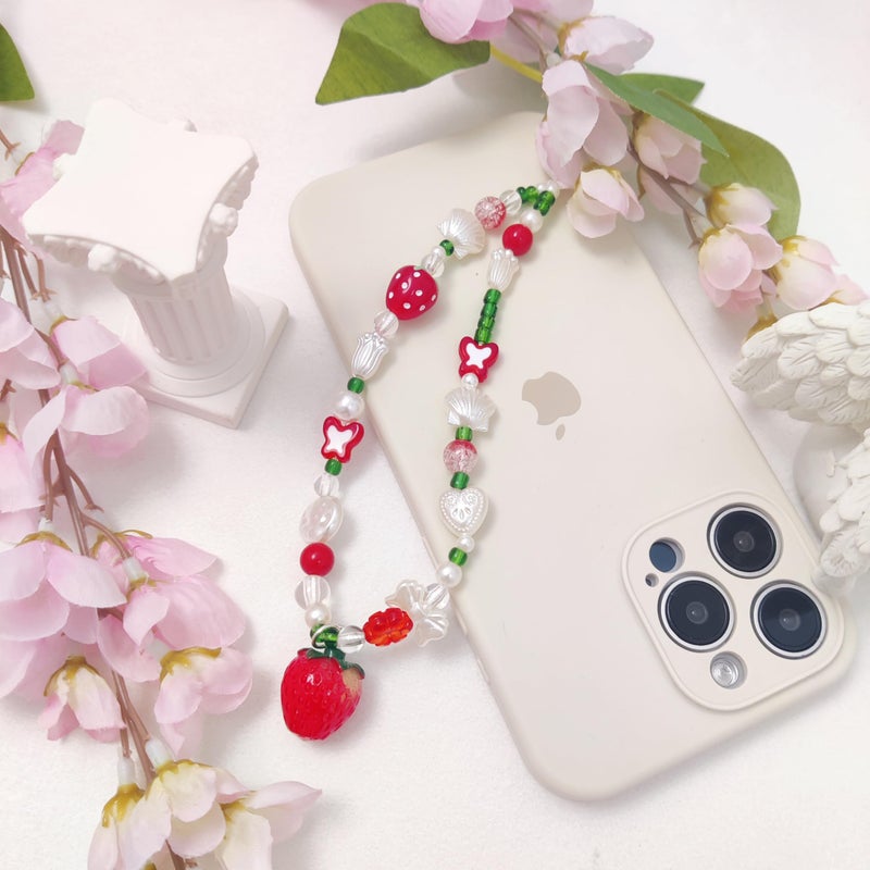 cioatu Phone Charms Cute Cherry Butterfly Cell Phone Lanyard Strap Wrist Strap for Bag Airpods Camera Pendants Decor (Cute Strawberries) - Image 3