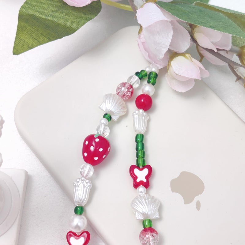 cioatu Phone Charms Cute Cherry Butterfly Cell Phone Lanyard Strap Wrist Strap for Bag Airpods Camera Pendants Decor (Cute Strawberries) - Image 5