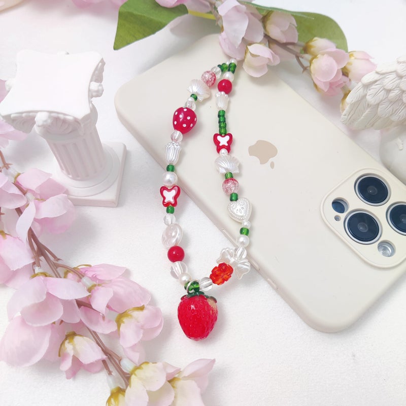cioatu Phone Charms Cute Cherry Butterfly Cell Phone Lanyard Strap Wrist Strap for Bag Airpods Camera Pendants Decor (Cute Strawberries) - Image 4
