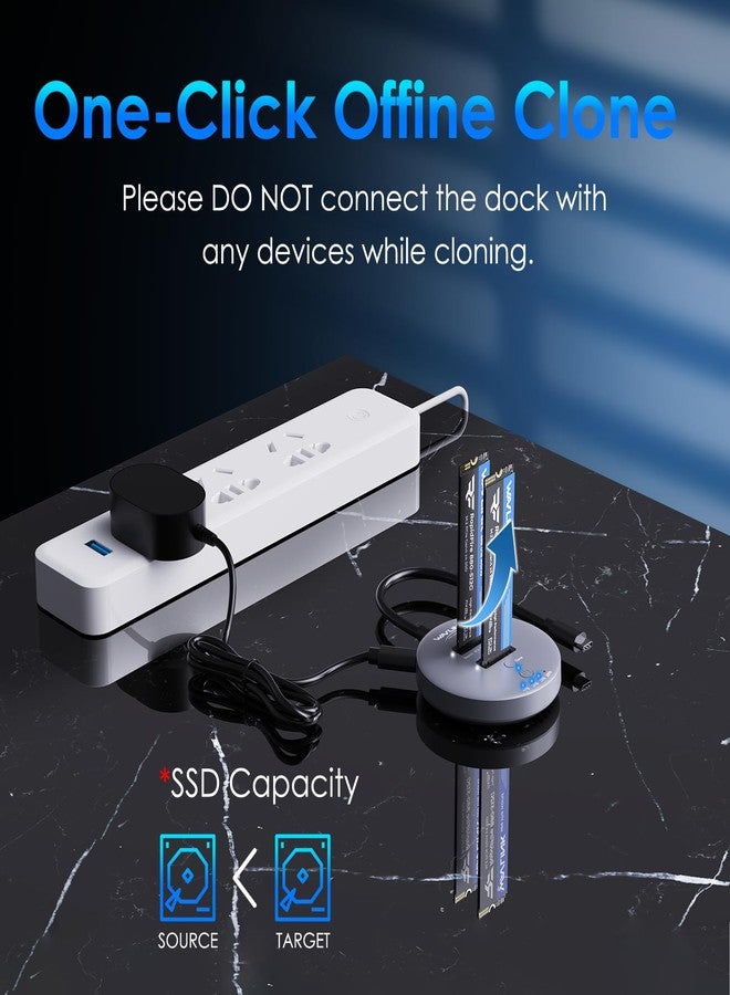 WAVLINK M.2 NVMe SSD Cloner, 10G Dual-Bay NVMe to USB-C/A Docking Station, Supports One-Click Offline Clone, 2x8TB Capacity, UASP, Tool & Driver-Free, Design for SSDs in Size 2230/2242/2260/2280/22110 - Image 3