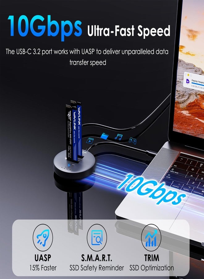 WAVLINK M.2 NVMe SSD Cloner, 10G Dual-Bay NVMe to USB-C/A Docking Station, Supports One-Click Offline Clone, 2x8TB Capacity, UASP, Tool & Driver-Free, Design for SSDs in Size 2230/2242/2260/2280/22110 - Image 4