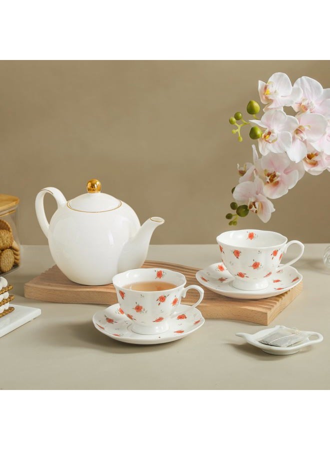PRECITIME 12-Piece Porcelain Tea Cup Set, 6 Cups & 6 Saucers with Classic Rose Pattern, Ceramic 6oz Scalloped Cups, Dishwasher & Microwave Safe - Image 5