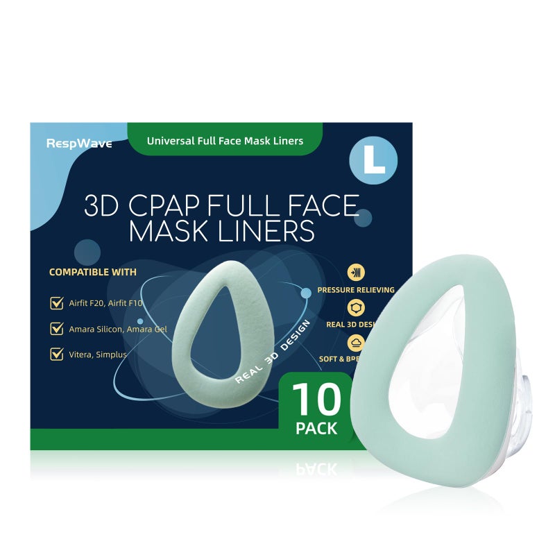 RespWave 10-Pack Large Cpap Mask Liners Full Face Masks Cushion Cover for ResMed F20/F10 F&P Simplus & Vitera Philips Amara Series Reduces Air Leaks & Pressure Marks Liner CPAP Supplies(Cushions NOT Included) - Image 1