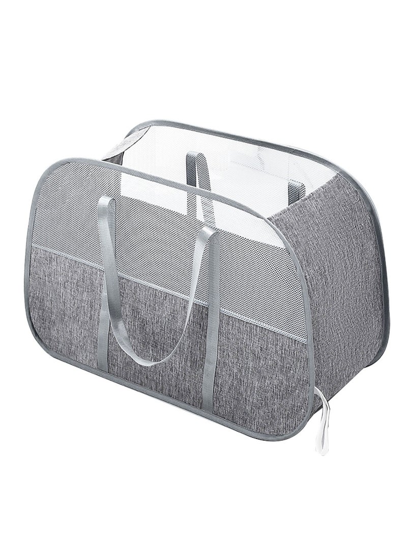 TYCOM Pop Up Laundry Mesh Hamper Basket 95L Storage Solution Compact Bin Mesh Collapsible Bag Laundry Hamper Collapsible Laundry Basket Rectangle Grey Small.  - Image 1