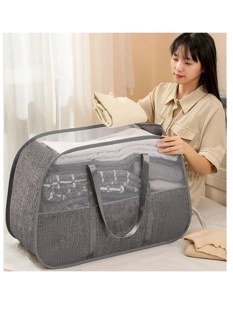 TYCOM Pop Up Laundry Mesh Hamper Basket 95L Storage Solution Compact Bin Mesh Collapsible Bag Laundry Hamper Collapsible Laundry Basket Rectangle Grey Small.  - Image 2