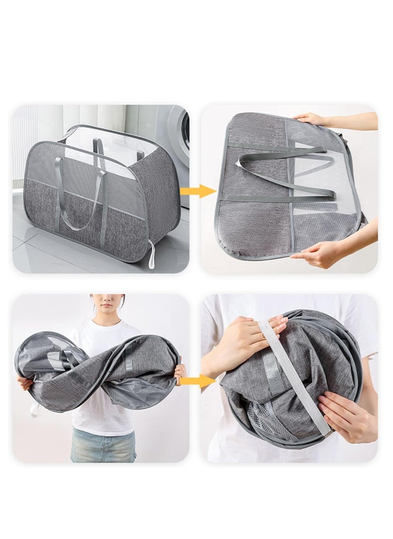 TYCOM Pop Up Laundry Mesh Hamper Basket 95L Storage Solution Compact Bin Mesh Collapsible Bag Laundry Hamper Collapsible Laundry Basket Rectangle Grey Small.  - Image 3