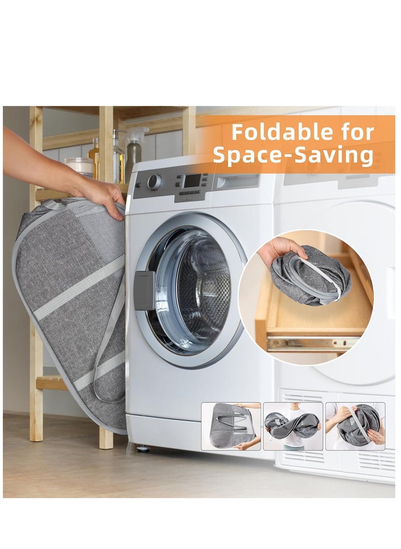 TYCOM Pop Up Laundry Mesh Hamper Basket 95L Storage Solution Compact Bin Mesh Collapsible Bag Laundry Hamper Collapsible Laundry Basket Rectangle Grey Small.  - Image 5