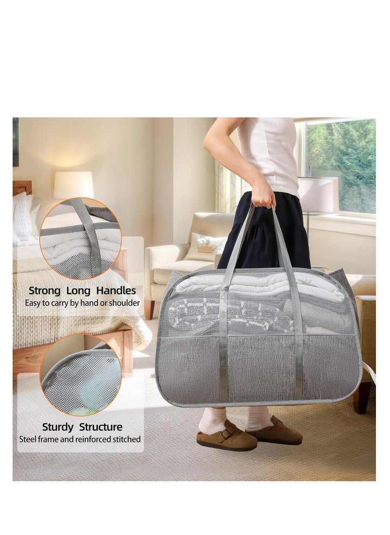 Pop Up Laundry Mesh Hamper Basket 95L Storage Solution Compact Bin Mesh Collapsible Bag Laundry Hamper Collapsible Laundry Basket Rectangle Grey Small.
