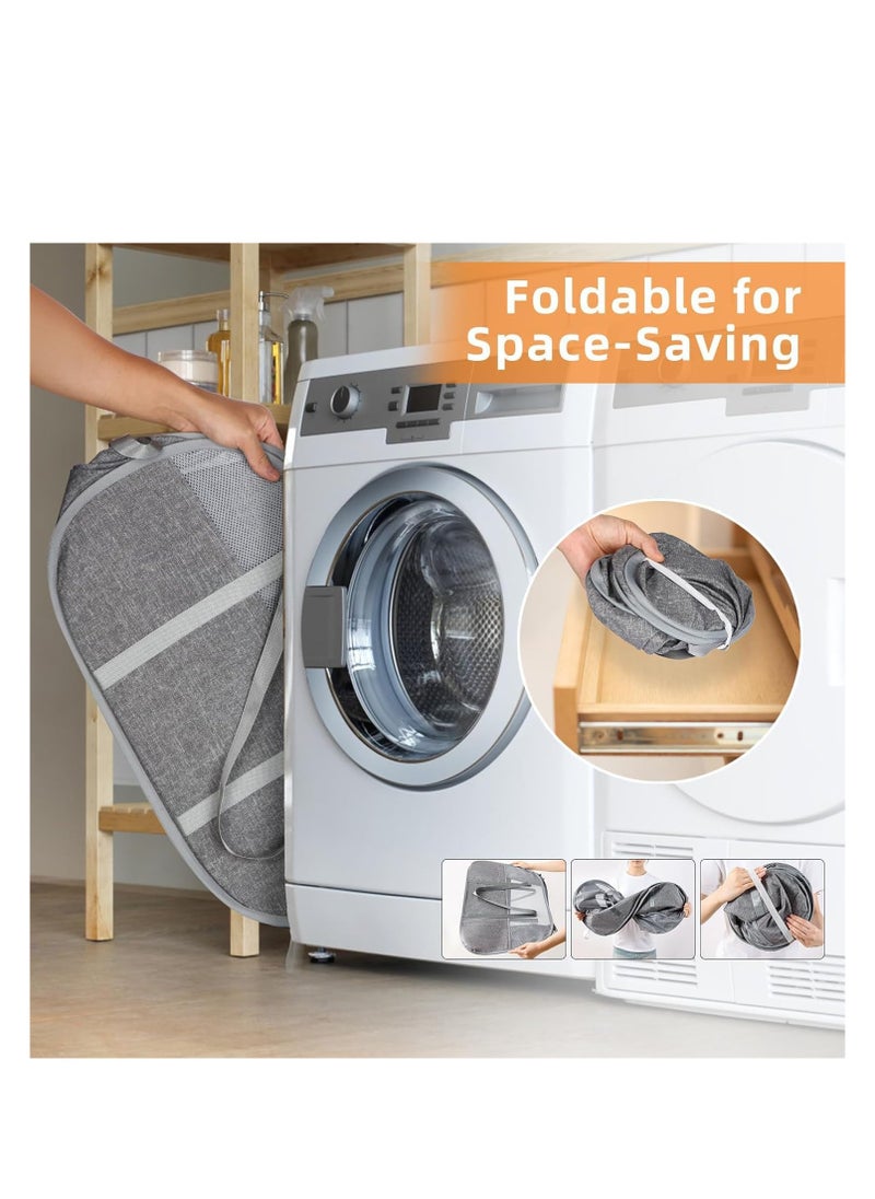 Pop Up Laundry Mesh Hamper Basket 95L Storage Solution Compact Bin Mesh Collapsible Bag Laundry Hamper Collapsible Laundry Basket Rectangle Grey Small.