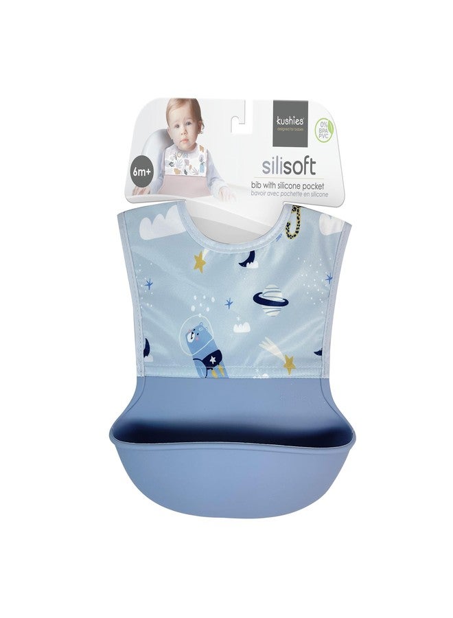 Kushies Silisoft Bib, Waterproof Top with Soft Silicone catch all pocket for Babies and Toddlers (Paws In Space) - Image 3